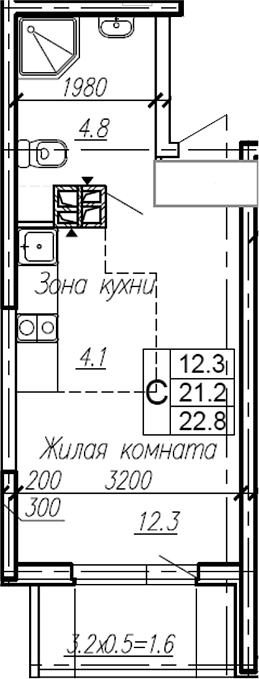 Планировка — Эво, Студия, 21 м²