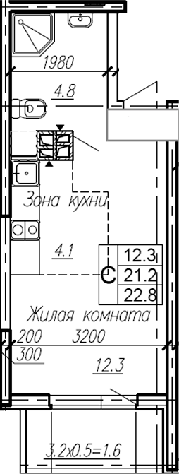 Планировка — Эво, Студия, 21 м²