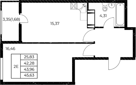 Планировка — Звезда Столицы 2, 1-комн., 44 м²