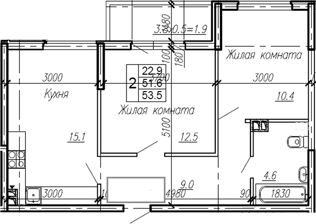 Планировка — Эво, 2-комн., 52 м²