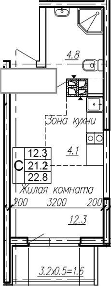 Планировка — Эво, Студия, 21 м²