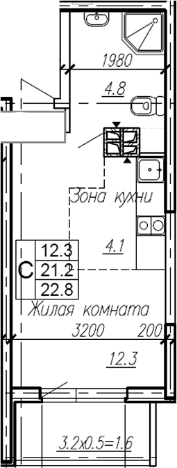 Планировка — Эво, Студия, 21 м²