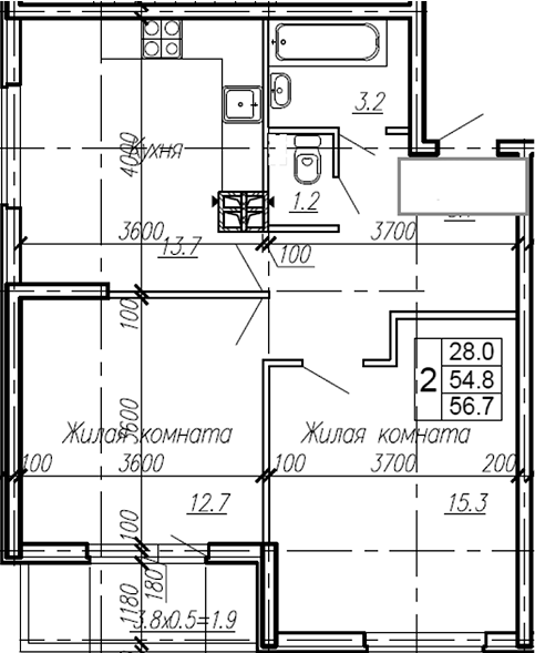 Планировка — Эво, 2-комн., 55 м²