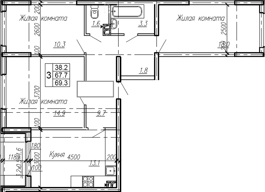 Планировка — Эво, 3-комн., 68 м²