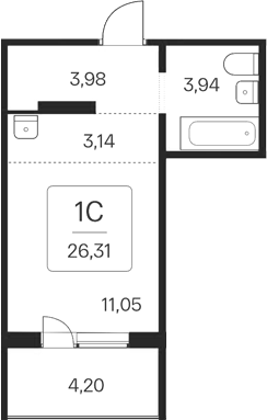 Планировка — Эко-квартал на Кедровой, Студия, 22 м²
