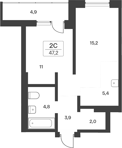 Планировка — Расцветай на Учительской, 2-комн., 42 м²