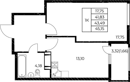Планировка — Звезда Столицы 2, 1-комн., 43 м²