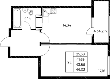 Планировка — Звезда Столицы 2, 1-комн., 44 м²