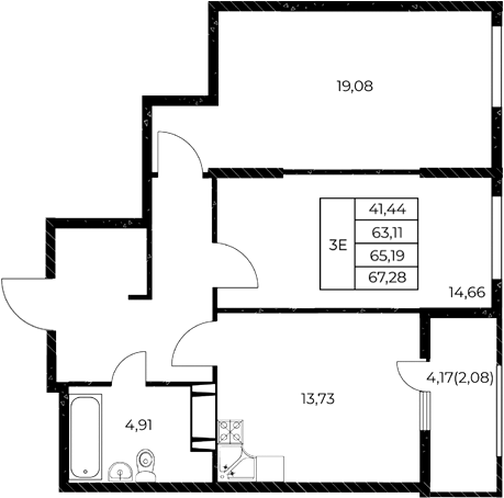 Планировка — Звезда Столицы 2, 2-комн., 65 м²