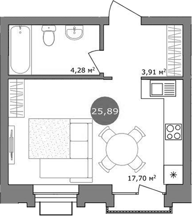 Планировка — 19/56 Кварталы Телецентра, Студия, 26 м²
