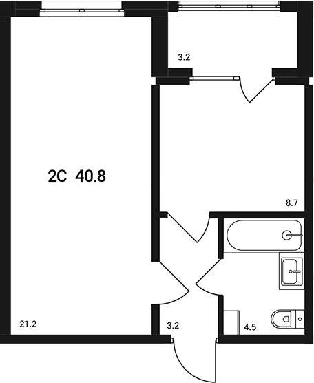 Планировка — Аэрополис, 2-комн., 38 м²