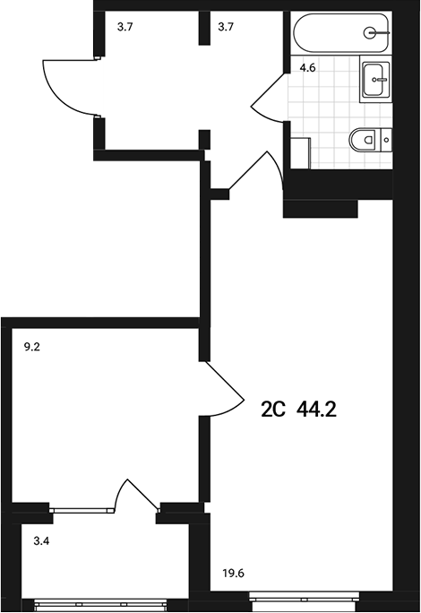 Планировка — Аэрополис, 2-комн., 41 м²