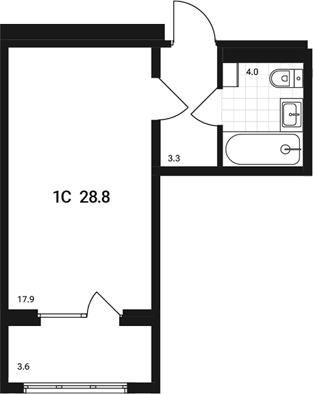 Планировка — Аэрополис, Студия, 25 м²