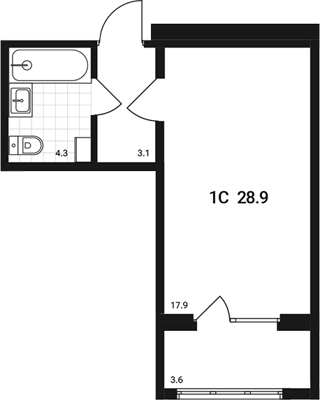 Планировка — Аэрополис, Студия, 25 м²