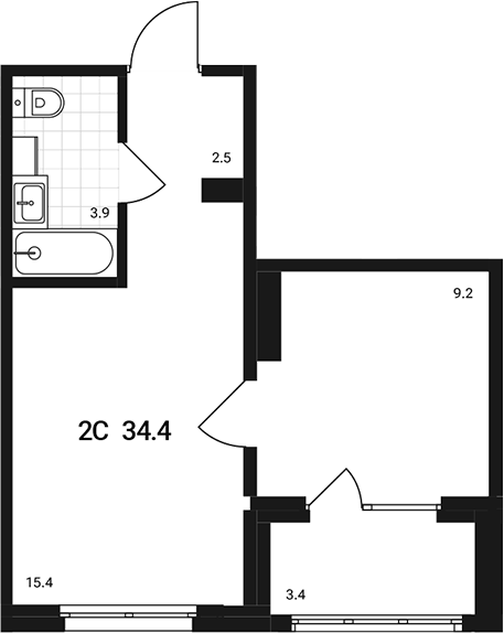 Планировка — Аэрополис, 2-комн., 31 м²