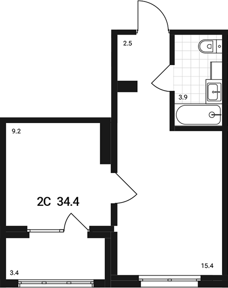 Планировка — Аэрополис, 2-комн., 31 м²