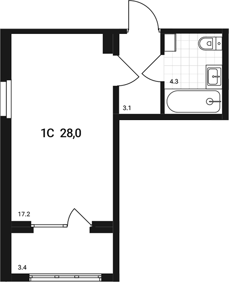 Планировка — Аэрополис, Студия, 25 м²
