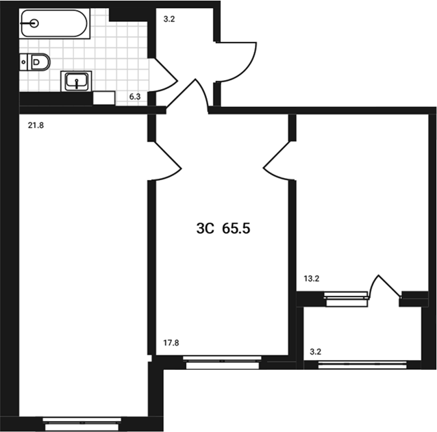 Планировка — Аэрополис, 3-комн., 62 м²