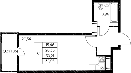 Планировка — Звезда Столицы 2, Студия, 30 м²
