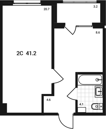 Планировка — Аэрополис, 2-комн., 38 м²