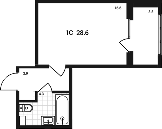 Планировка — Аэрополис, Студия, 25 м²