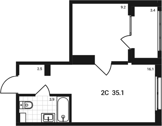 Планировка — Аэрополис, 2-комн., 32 м²