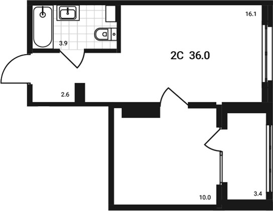 Планировка — Аэрополис, 2-комн., 33 м²