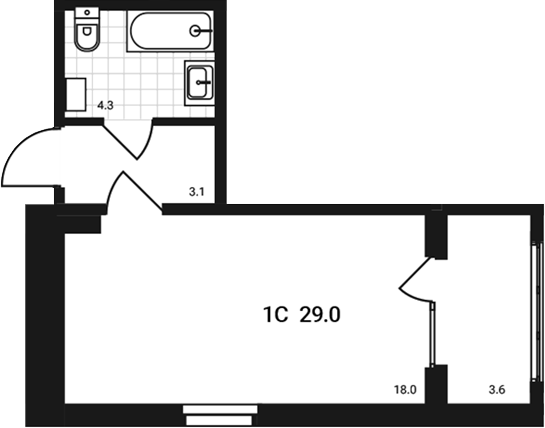 Планировка — Аэрополис, Студия, 25 м²