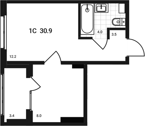 Планировка — Аэрополис, 2-комн., 28 м²