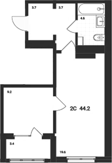 Планировка — Аэрополис, 2-комн., 41 м²