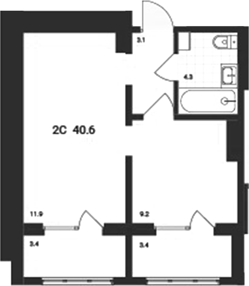 Планировка — Аэрополис, 2-комн., 34 м²