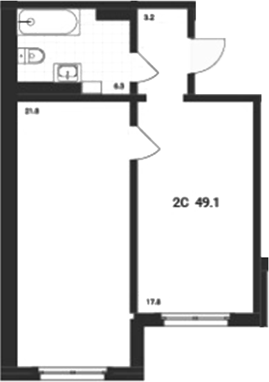 Планировка — Аэрополис, 2-комн., 49 м²