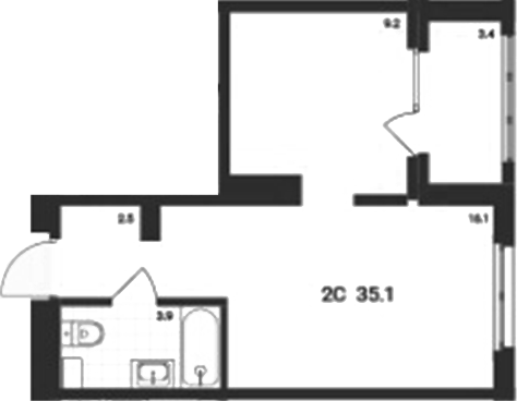 Планировка — Аэрополис, 2-комн., 32 м²