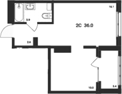 Планировка — Аэрополис, 2-комн., 33 м²