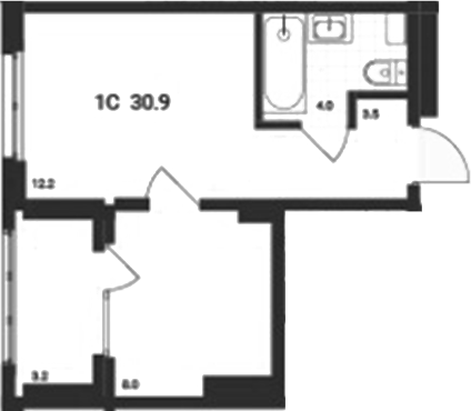 Планировка — Аэрополис, 2-комн., 28 м²