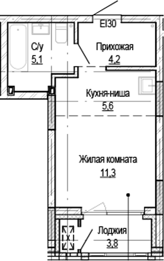 Планировка — Кварталы Немировича-2, Студия, 24 м²