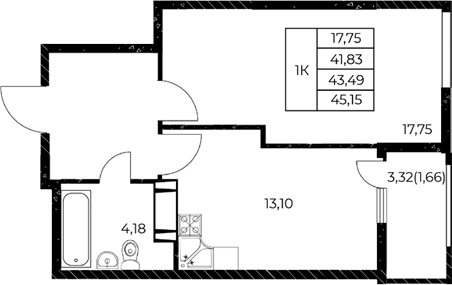 Планировка — Звезда Столицы 2, 1-комн., 43 м²