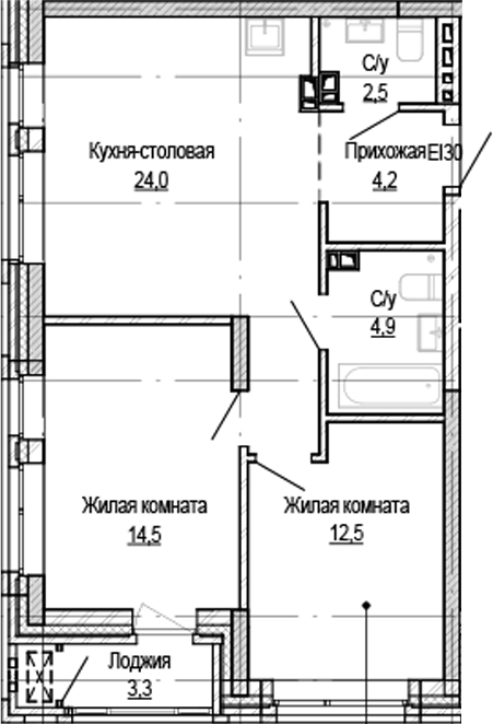 Планировка — Кварталы Немировича-2, 2-комн., 61 м²