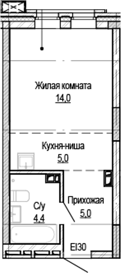 Планировка — Кварталы Немировича-2, Студия, 28 м²