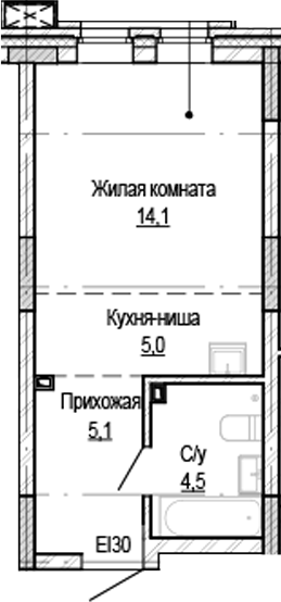 Планировка — Кварталы Немировича-2, Студия, 29 м²