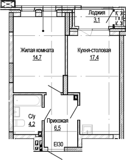 Планировка — Кварталы Немировича-2, 1-комн., 41 м²