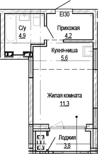 Планировка — Кварталы Немировича-2, Студия, 24 м²