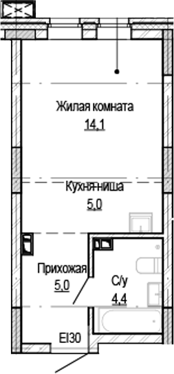 Планировка — Кварталы Немировича-2, Студия, 29 м²