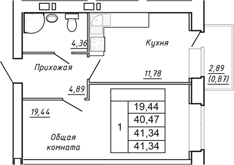 Планировка — Сиреневый квартал, 1-комн., 40 м²