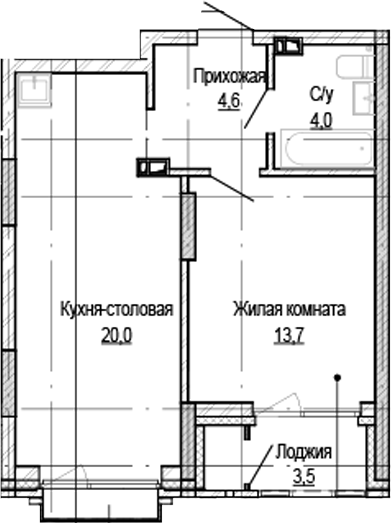 Планировка — Кварталы Немировича-2, 1-комн., 40 м²
