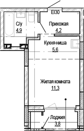 Планировка — Кварталы Немировича-2, Студия, 24 м²