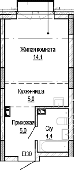 Планировка — Кварталы Немировича-2, Студия, 28 м²