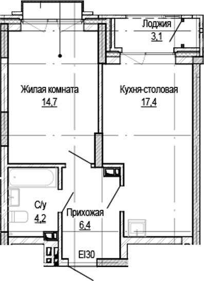 Планировка — Кварталы Немировича-2, 1-комн., 41 м²
