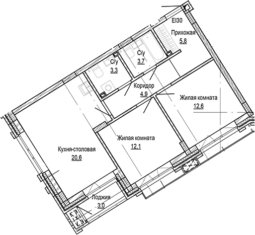 Планировка — Кварталы Немировича-2, 2-комн., 63 м²