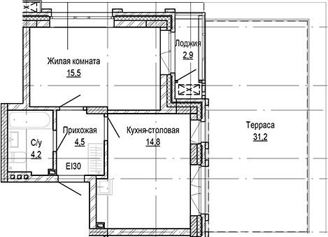 Планировка — Кварталы Немировича-2, 1-комн., 39 м²
